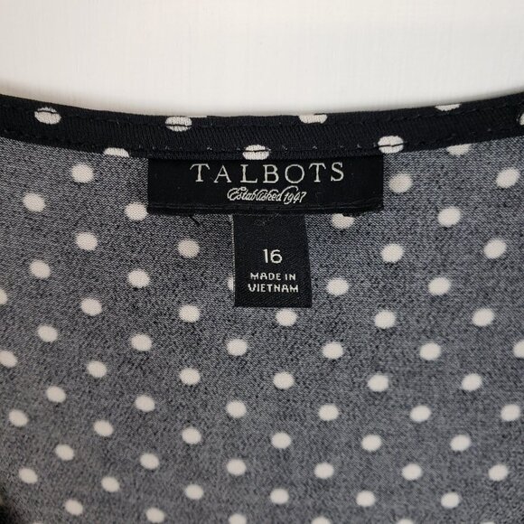 Talbots Midi Dress Black White Polka Dot 3/4 Sleeve V-Neck Modest Womens Size 16 - Picture 5 of 6